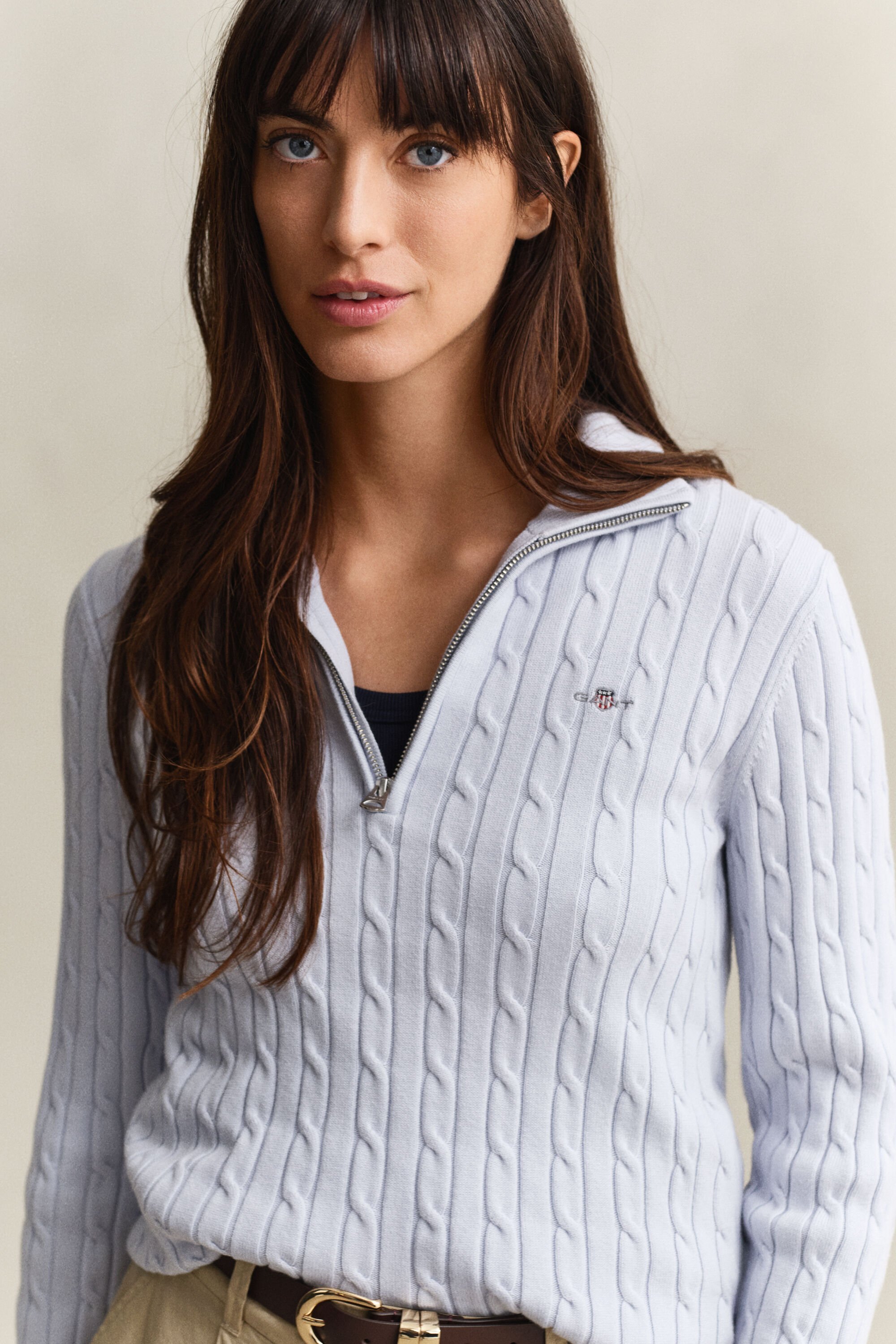 Kabelstickad tröja med half-zip