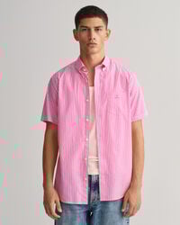 Regular fit randig kortärmad skjorta i bomullspoplin