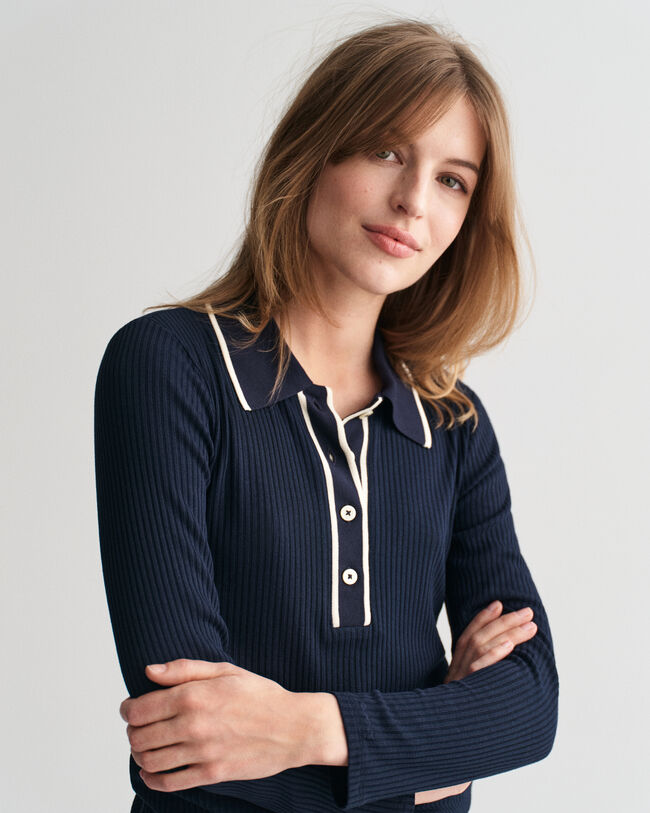 Långärmad ribbstickad pikétröja