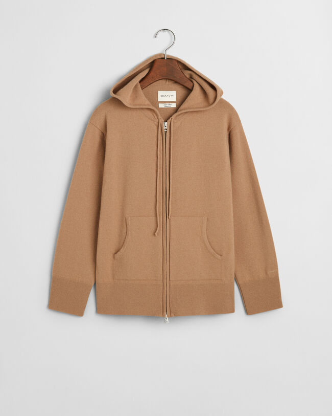 Hoodie i superfin lammull med dragkedja