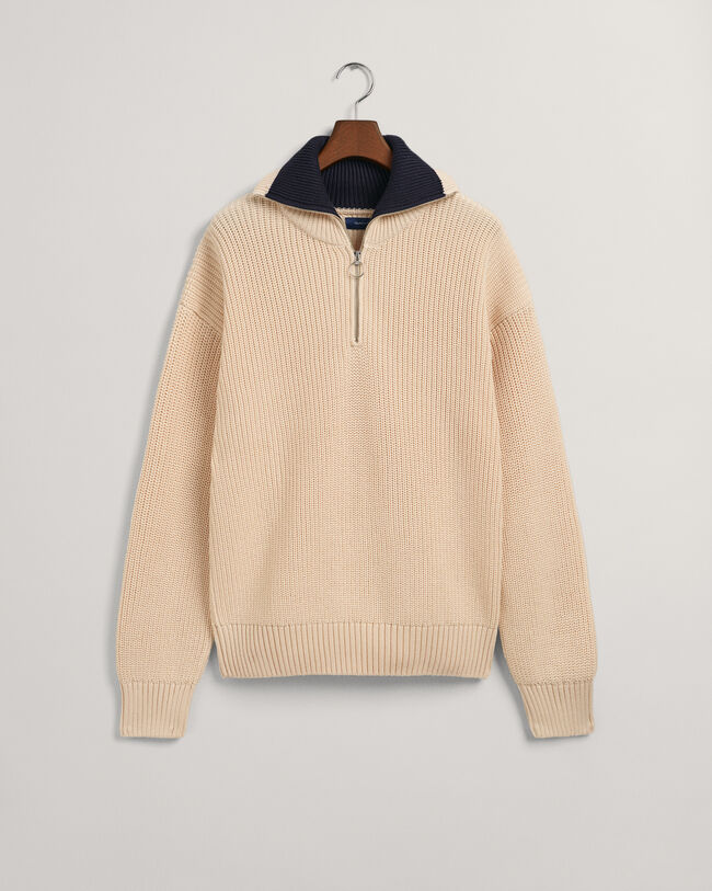 Ribbstickad half-zip tröja