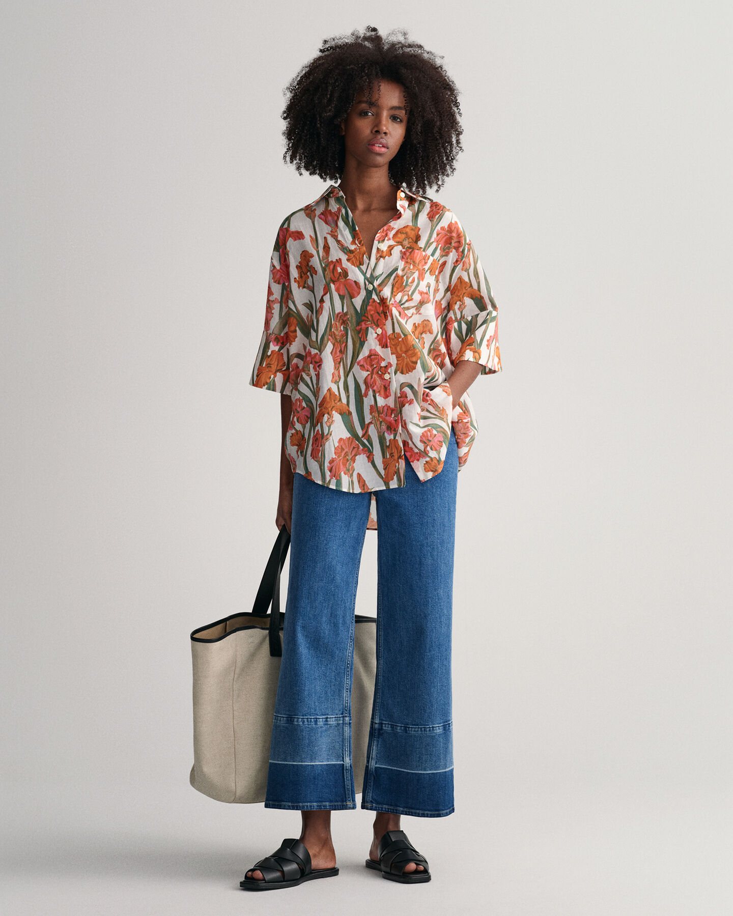 Iris Print kort&auml;rmad skjorta i bomull och silke