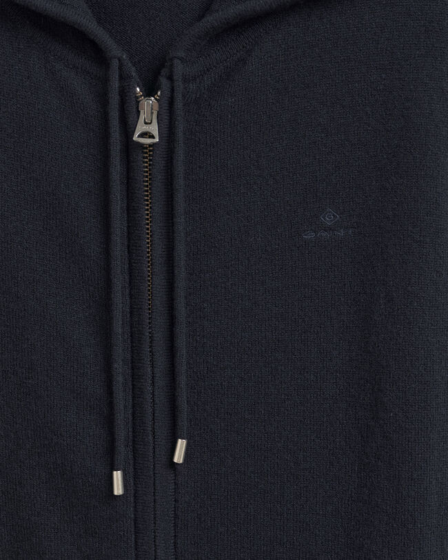 Hoodie med dragkedja i superfin lammull