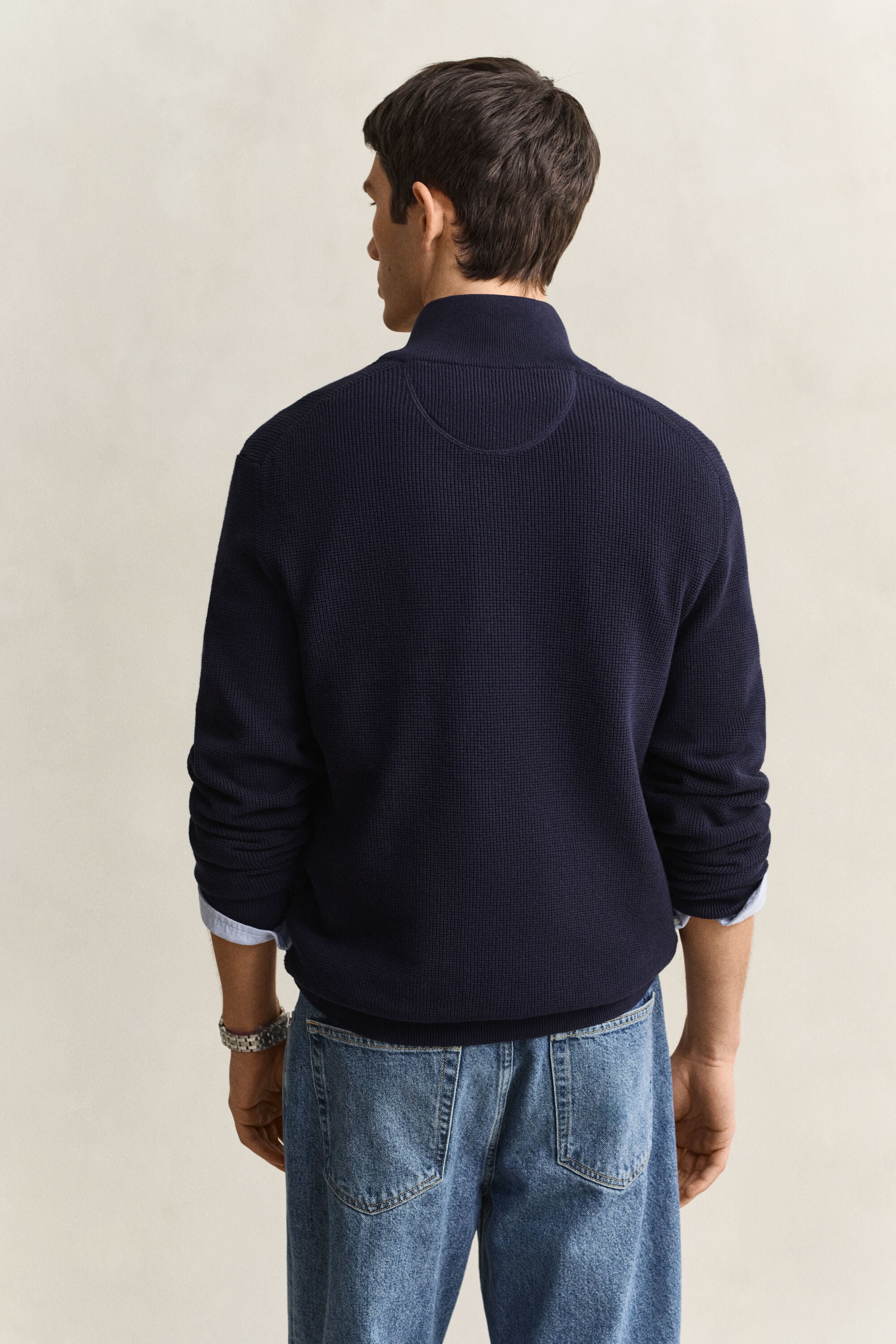 Bomullströja med struktur och half-zip