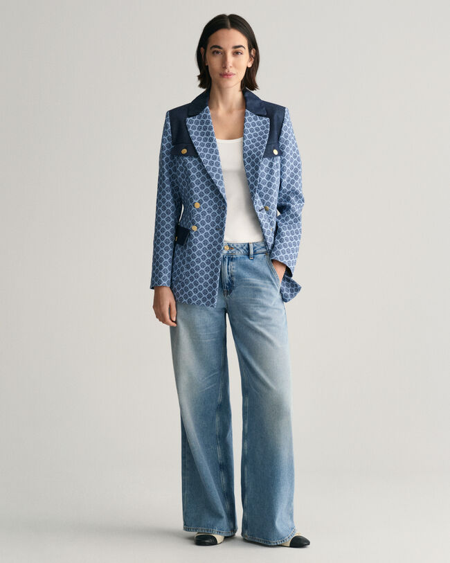 Slim fit kavaj i jacquard med monogram