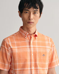 Regular fit rutig kort&auml;rmad skjorta bomull och linne