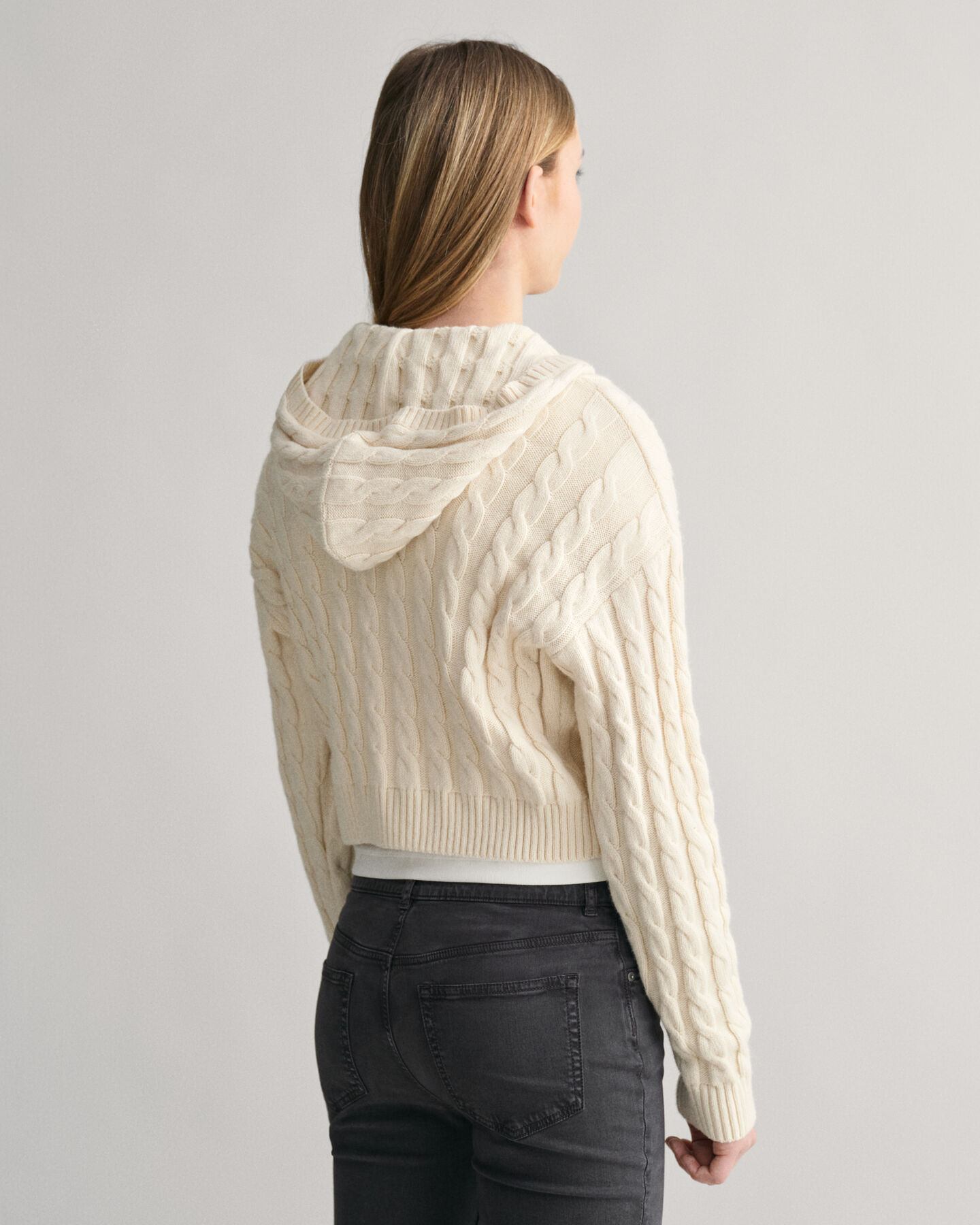 Teen Girls Shield cropped kabelstickad hoodie med dragkedja