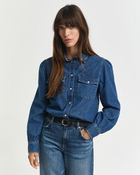 Regular fit denimskjorta med puffärm