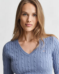 V-ringad kabelstickad tr&ouml;ja i bomullsstretch