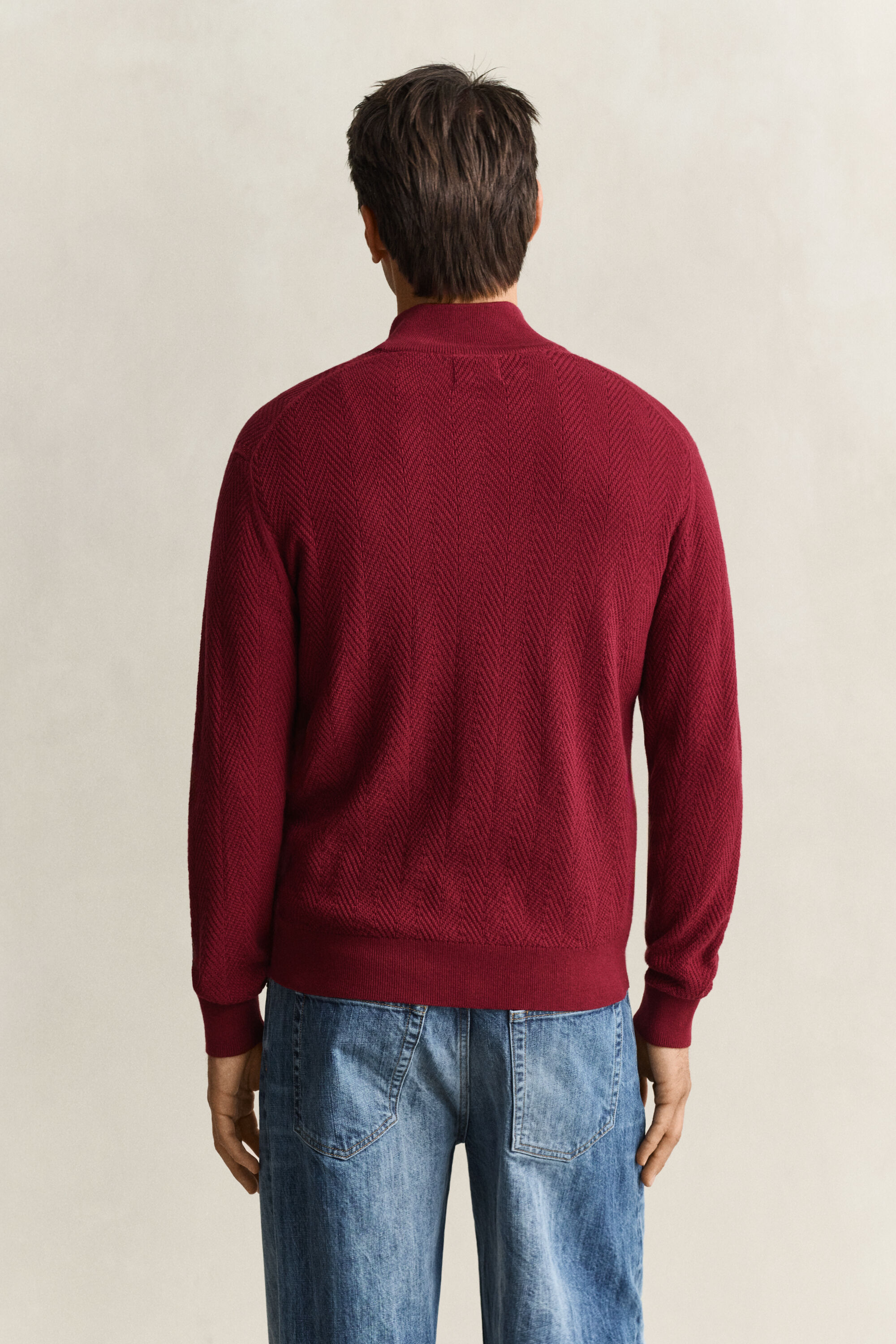 Fiskbensmönstrad half-zip tröja