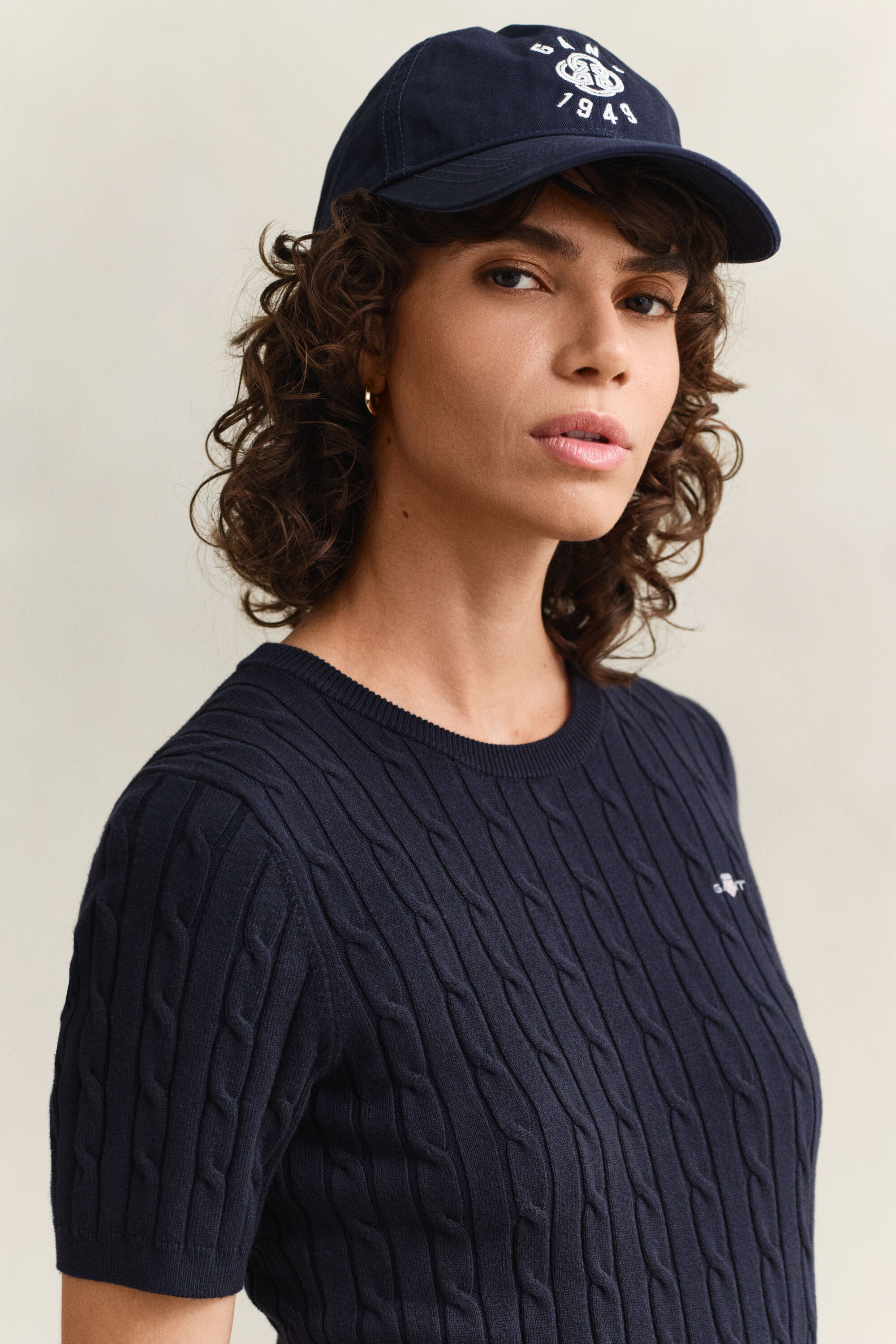 Kabelstickad kortärmad tröja