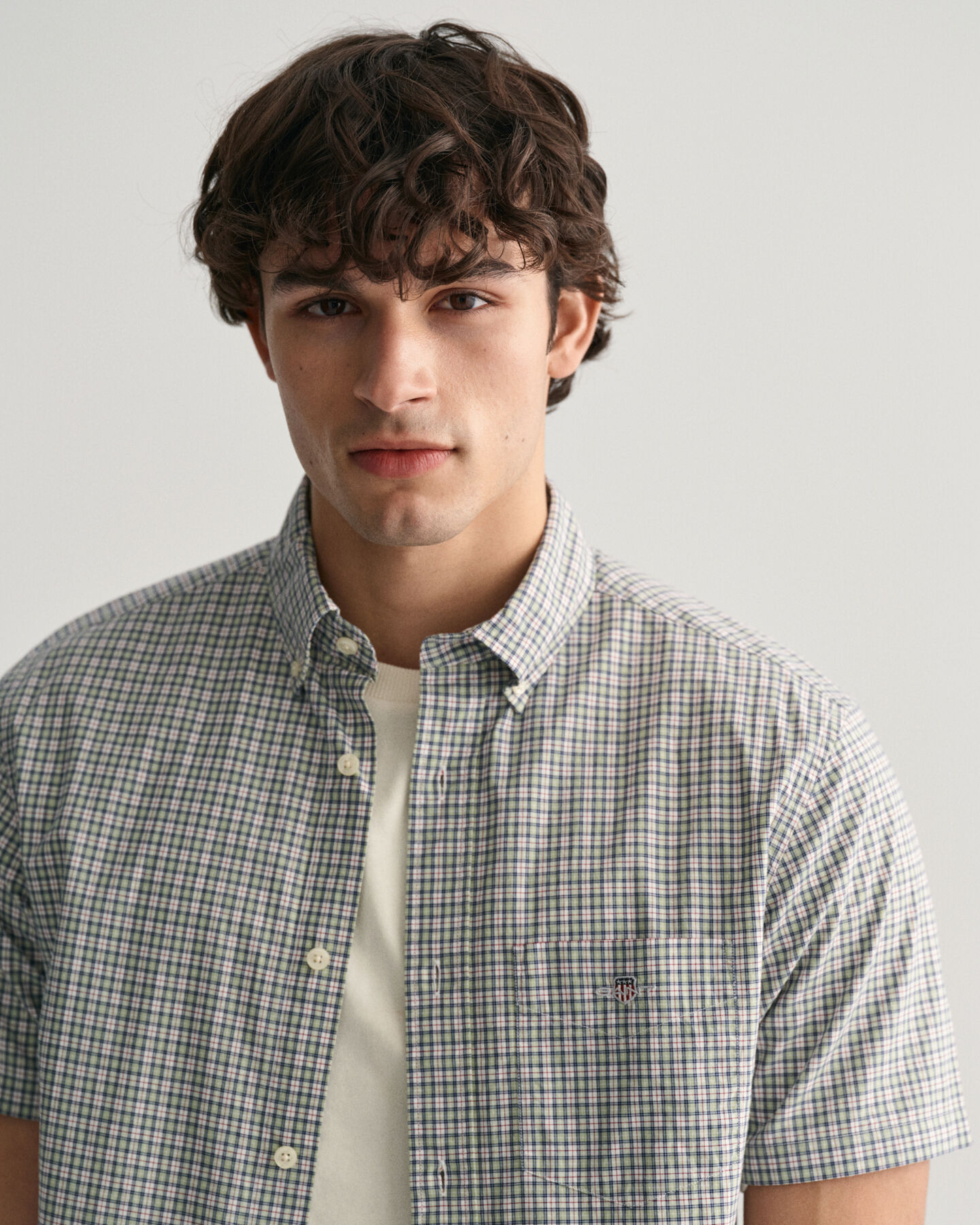 Regular Fit Micro Checked Poplin Short Sleeve Shirt