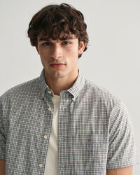 Regular Fit Micro Checked Poplin Short Sleeve Shirt