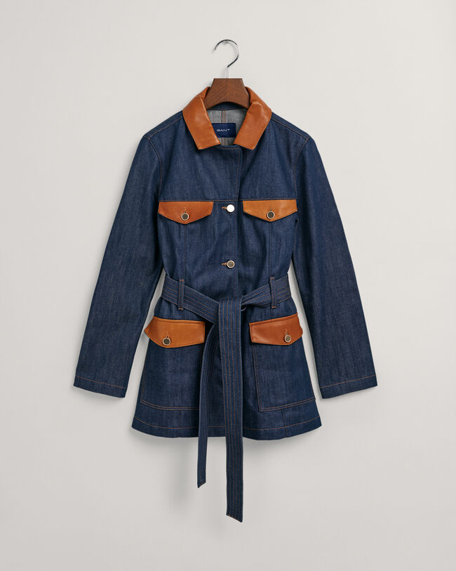 Jeansjacka med skinndetaljer