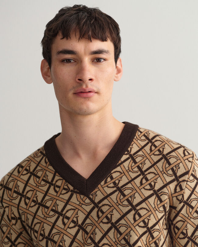 Monogram v-ringad tr&ouml;ja i merinoull