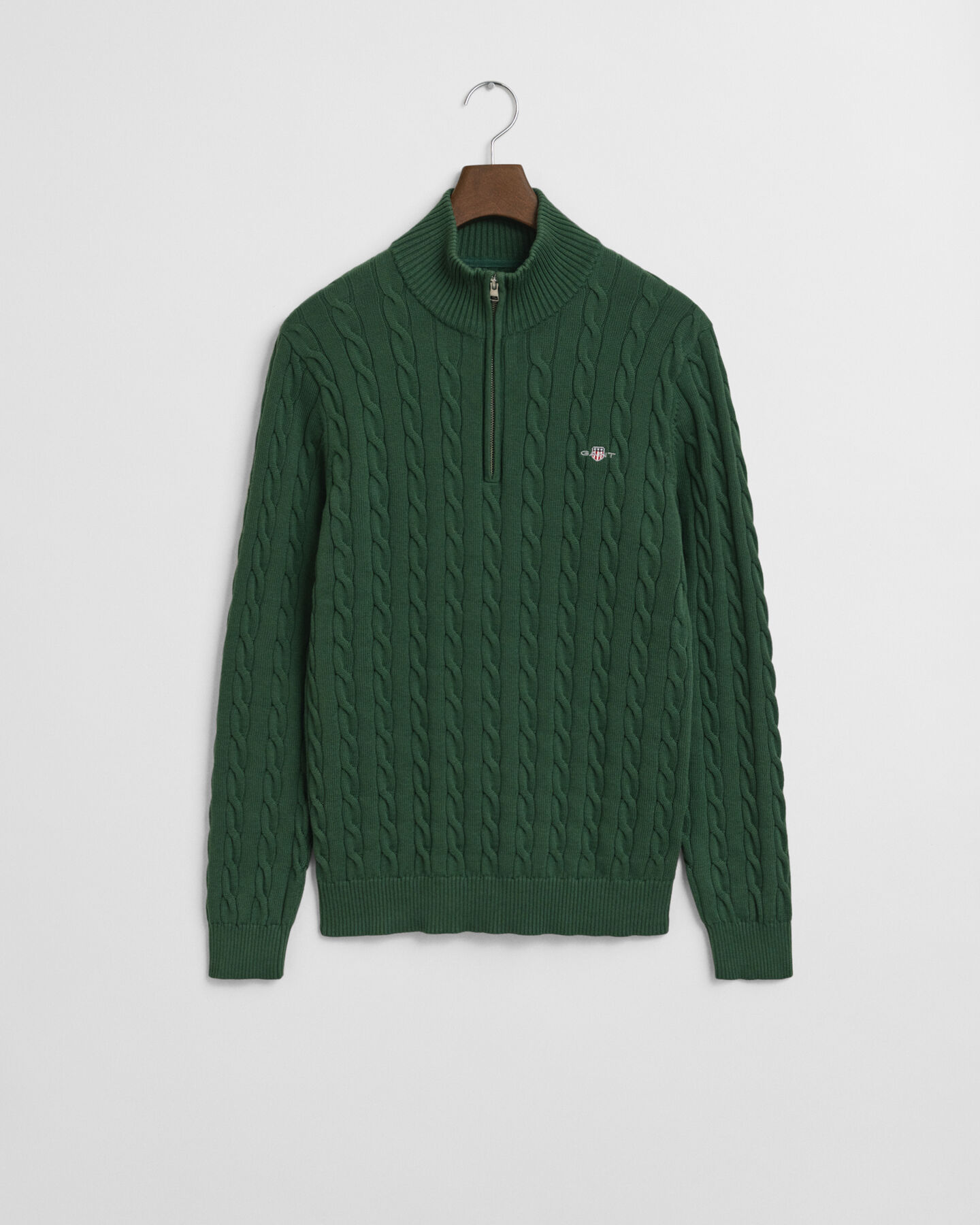 Kabelstickad bomullströja med dragkedja vid halsöppningen