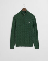 Kabelstickad bomullströja med dragkedja vid halsöppningen