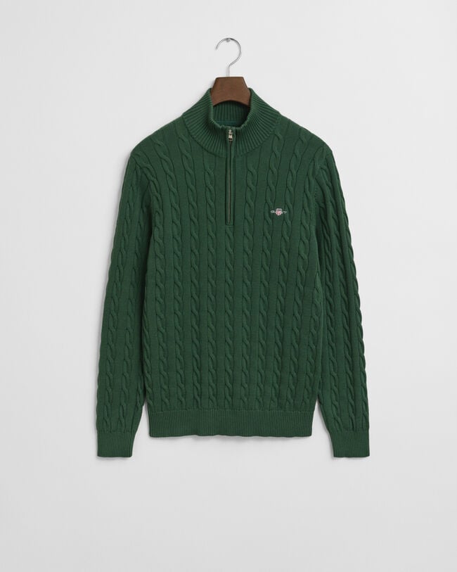 Kabelstickad bomullströja med dragkedja vid halsöppningen