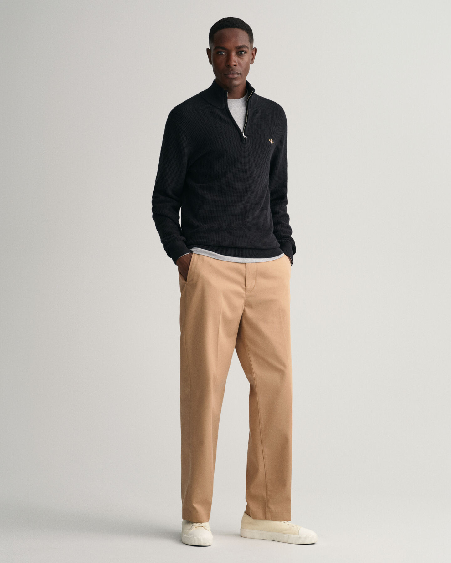 Half-zip bomullstr&ouml;ja med struktur