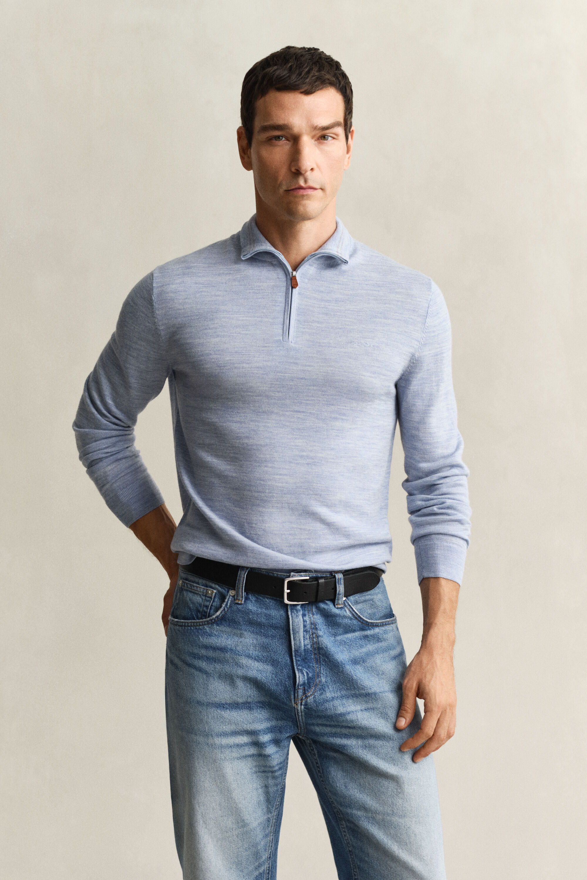 Tröja med half-zip i extra fin merinoull