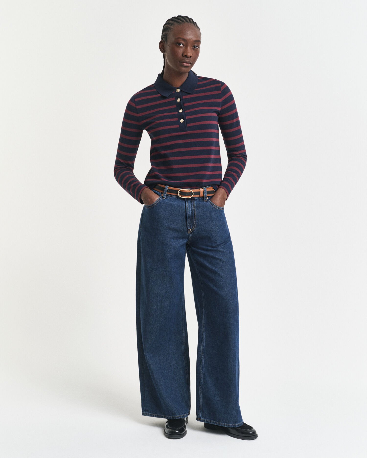 Långärmad pikétröja med marina ränder