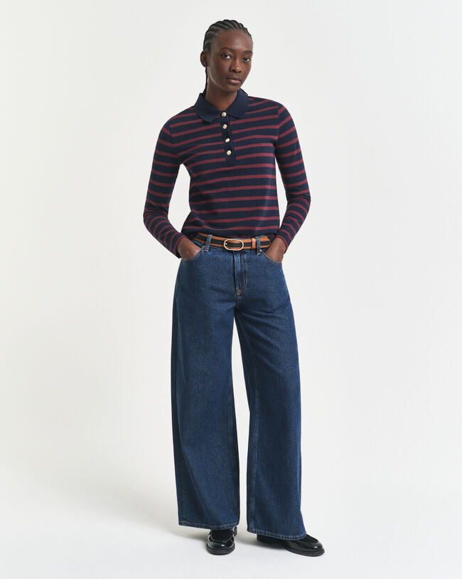 Långärmad pikétröja med marina ränder