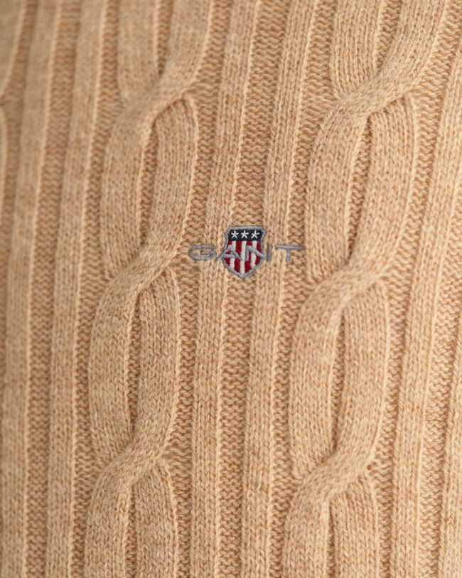 Kabelstickad crew neck tröja i lammull