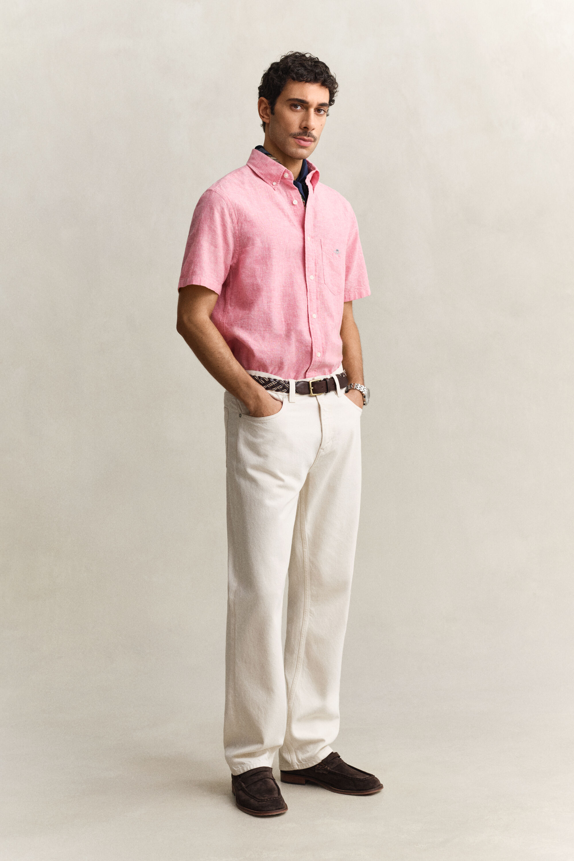 Kortärmad skjorta i linneblandning