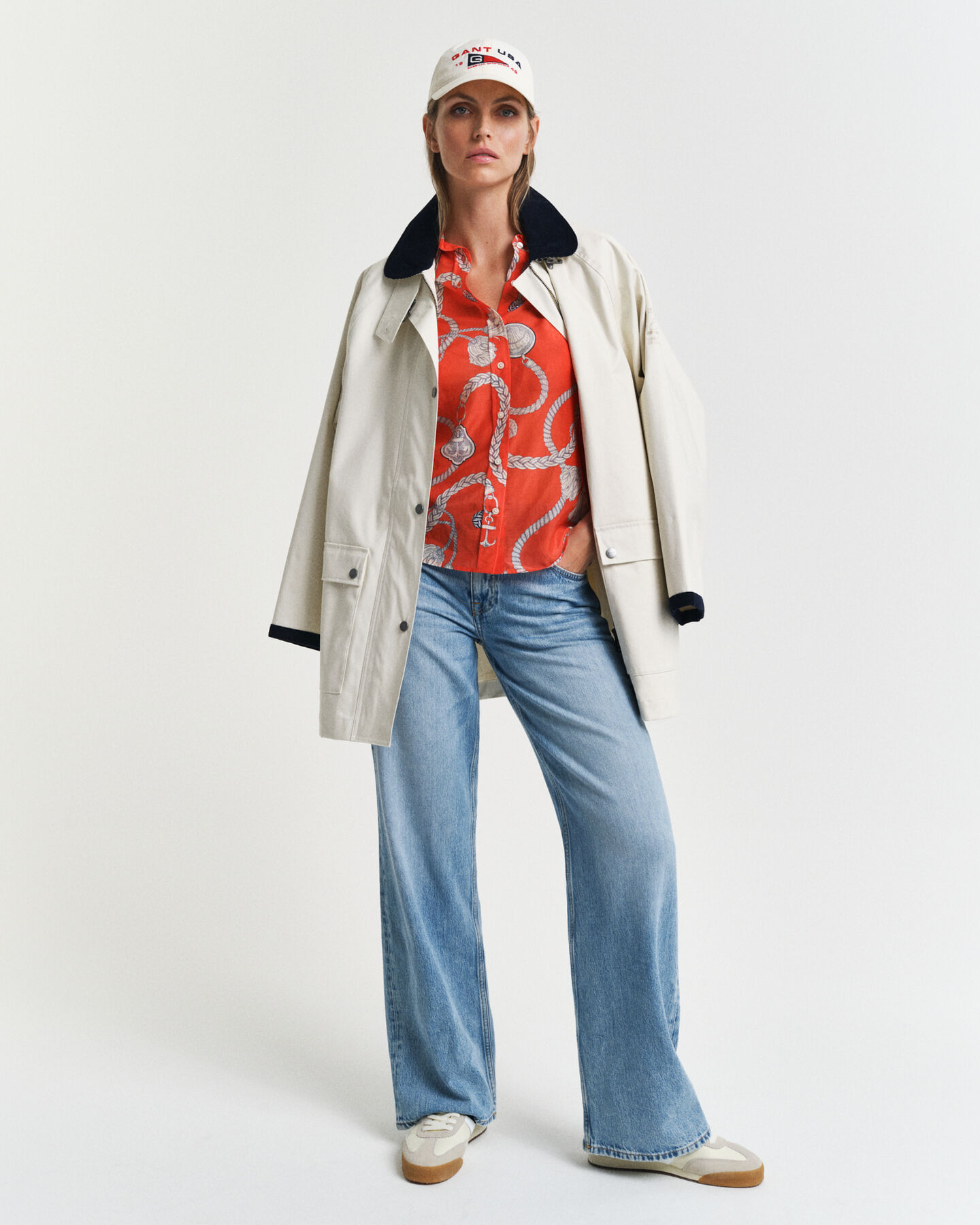 Regular fit skjorta i bomull och silke med seglartryck