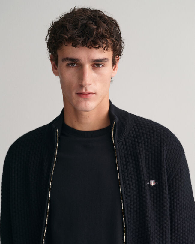 Zip bomullscardigan med struktur