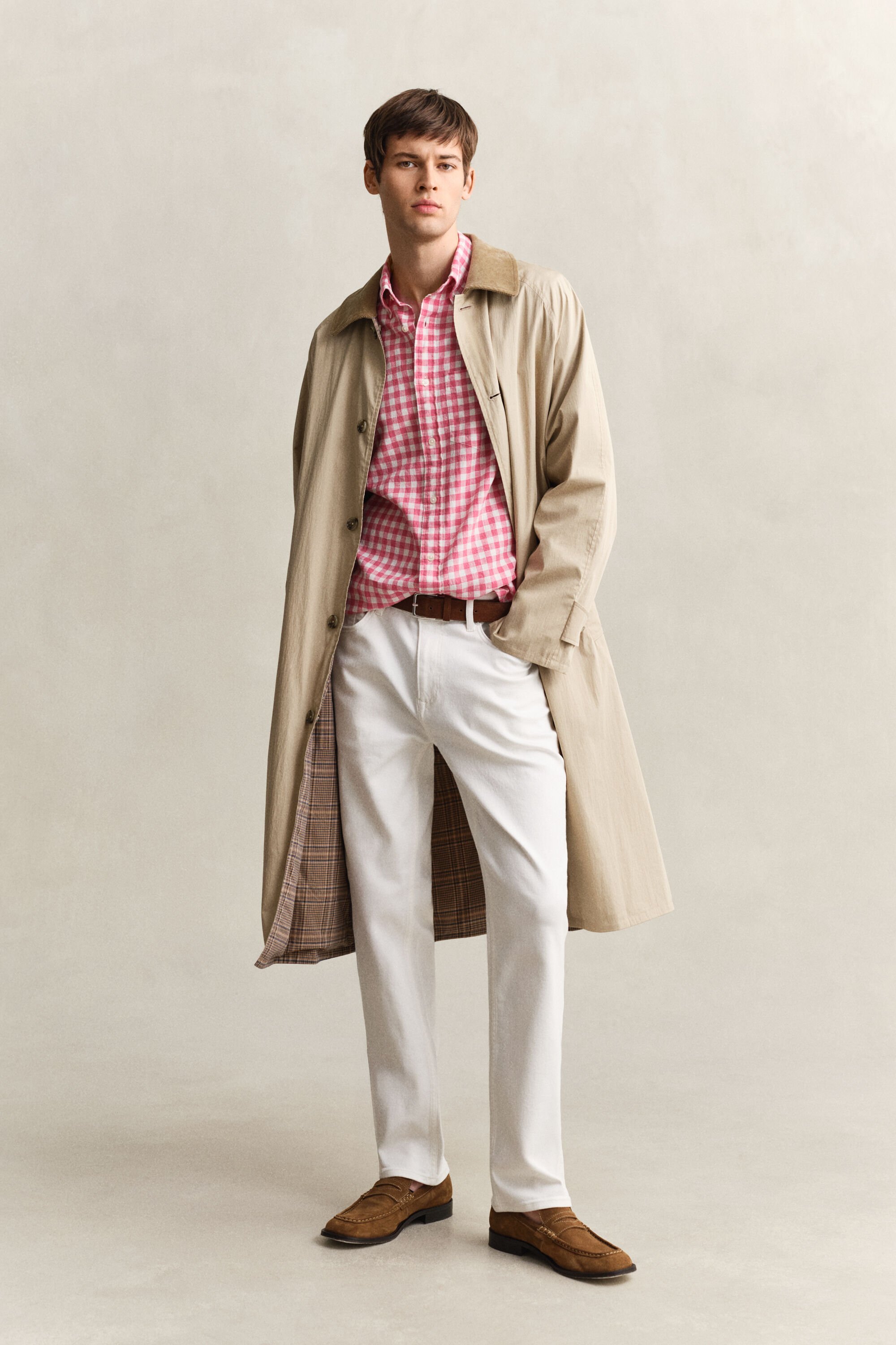 Skjorta i ginghamvävd linneblandning