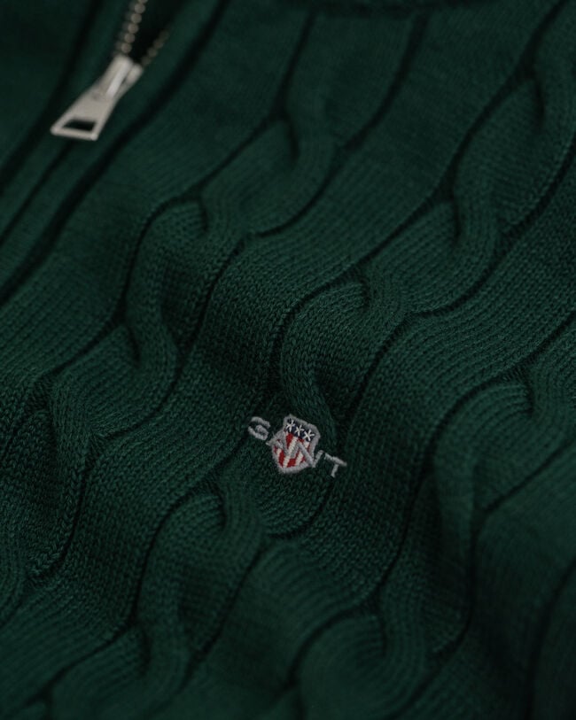 Teens kabelstickad tröja i bomull med half-zip