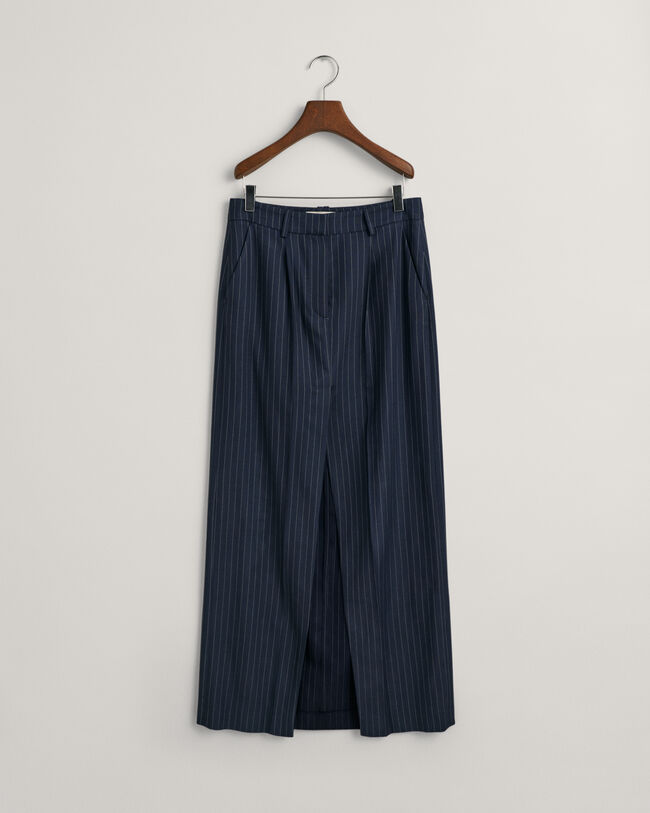 Plisserad kritstrecksrandig maxikjol