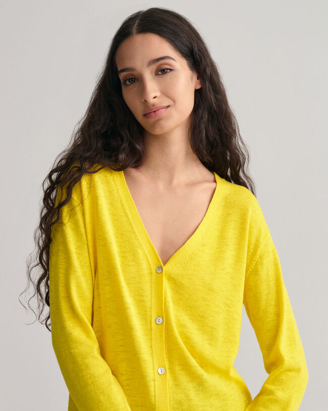 L&aring;ng V-ringad kofta i linneblandning