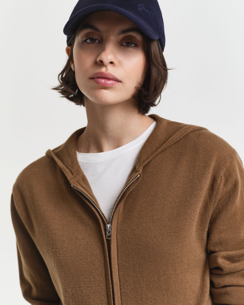 Hoodie i superfin lammull med dragkedja