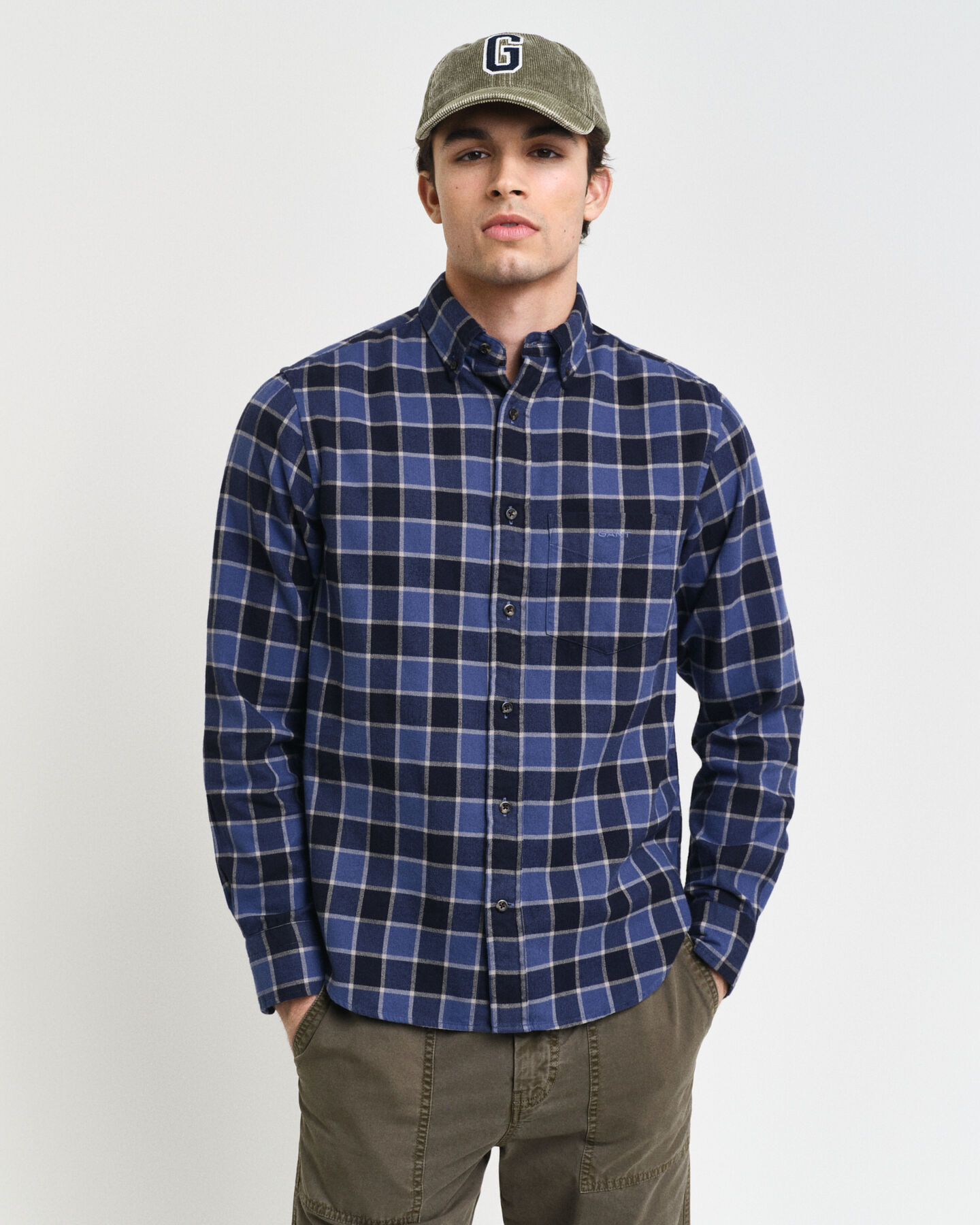 Regular fit rutig fiskbensmönstrad skjorta