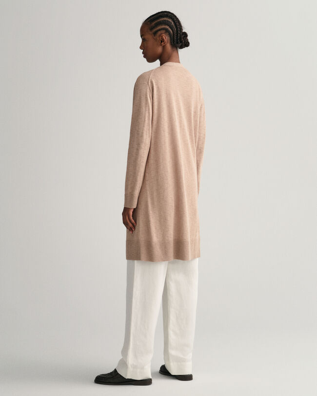 Lång V-ringad kofta i linneblandning