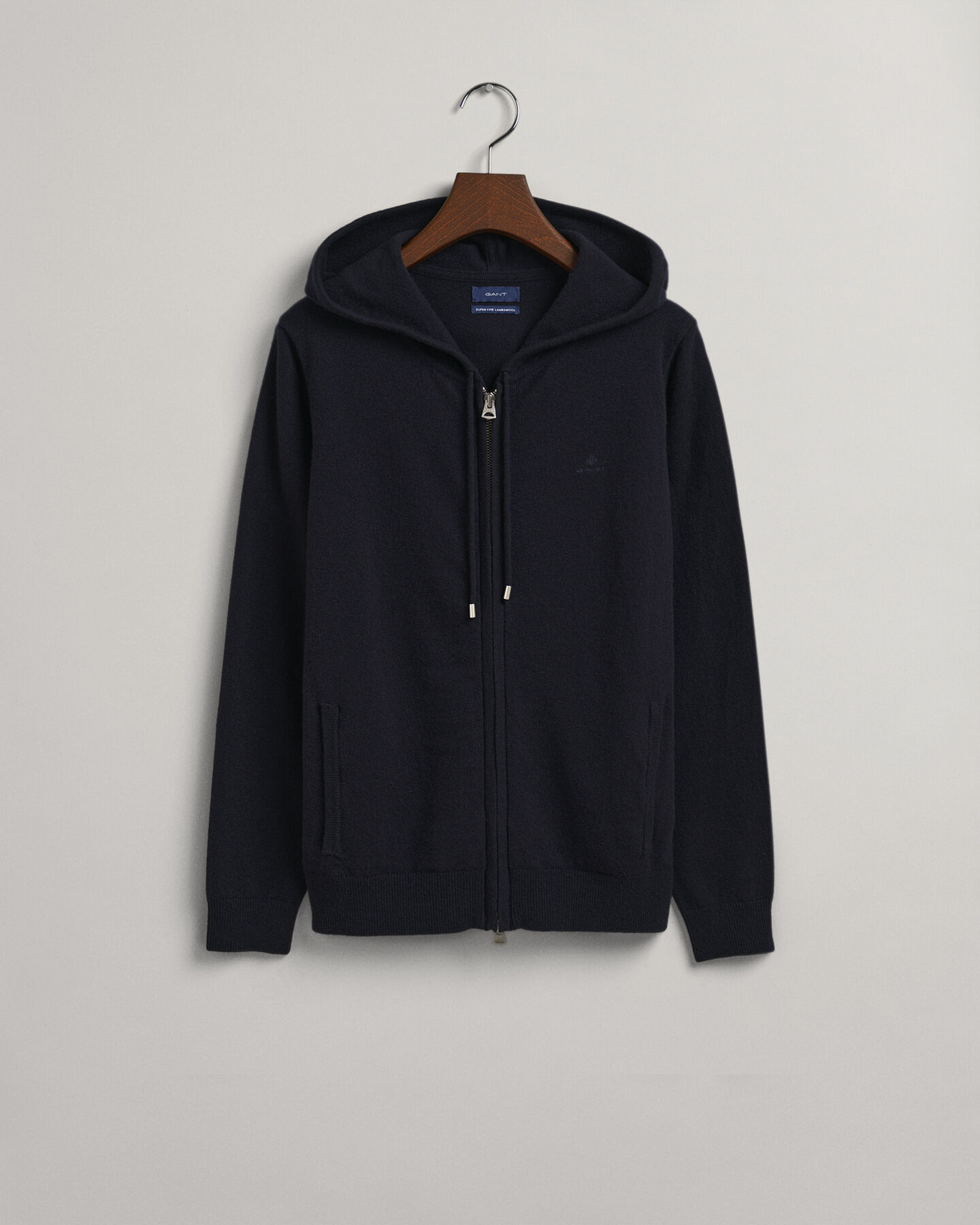 Hoodie med dragkedja i superfin lammull