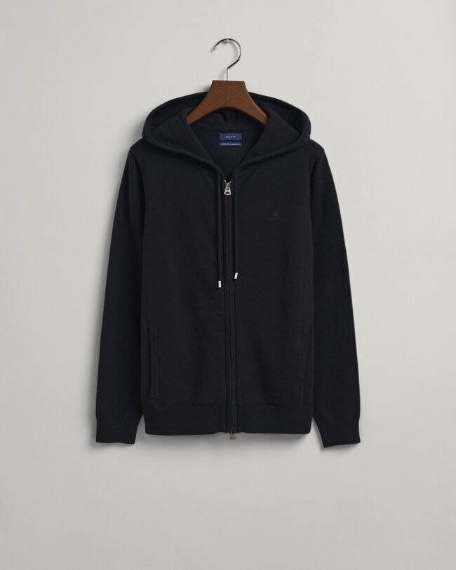 Hoodie med dragkedja i superfin lammull