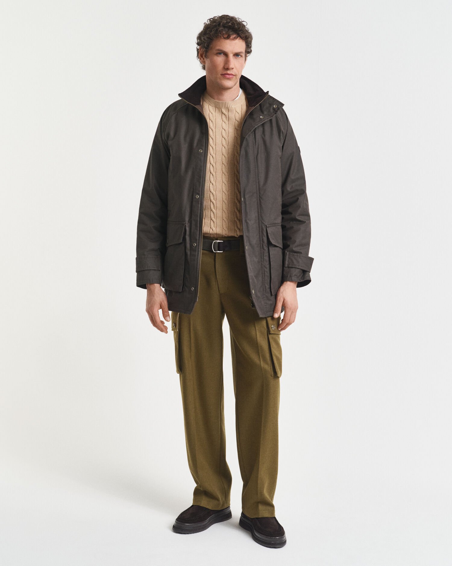 Kabelstickad bomullströja med rund hals