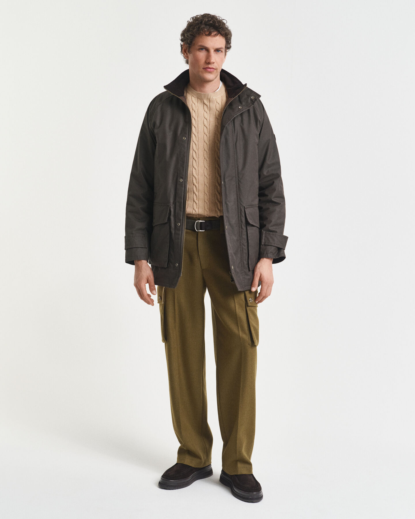 Kabelstickad bomullströja med rund hals