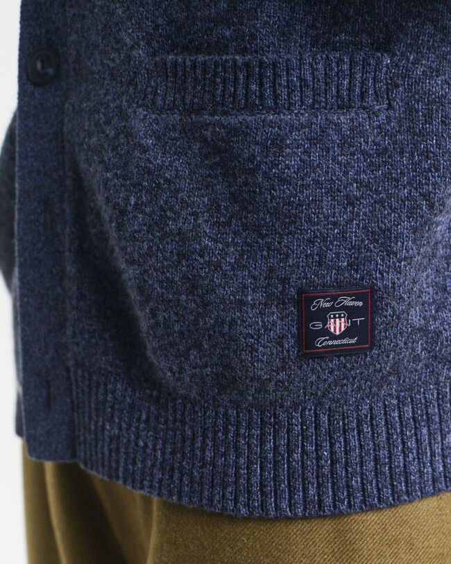 Rundhalsad kofta i ullmouliné