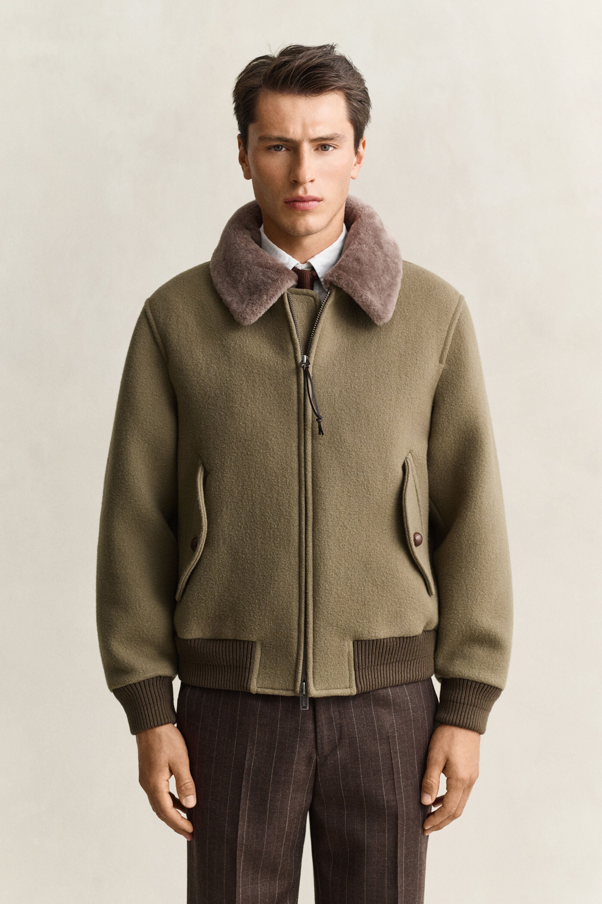 Pilotjacka i ull och fårpäls