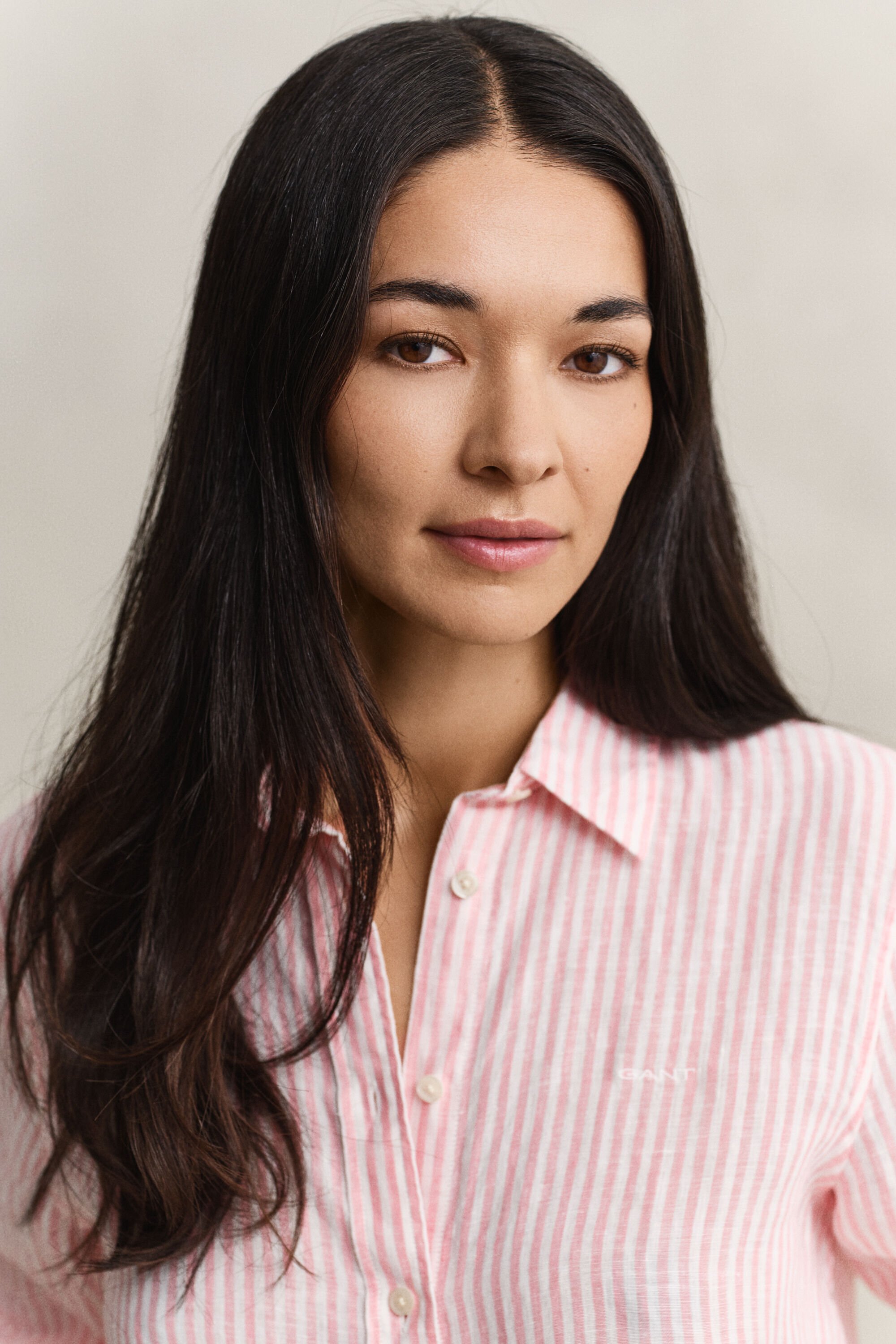 Regular fit randig linneskjorta