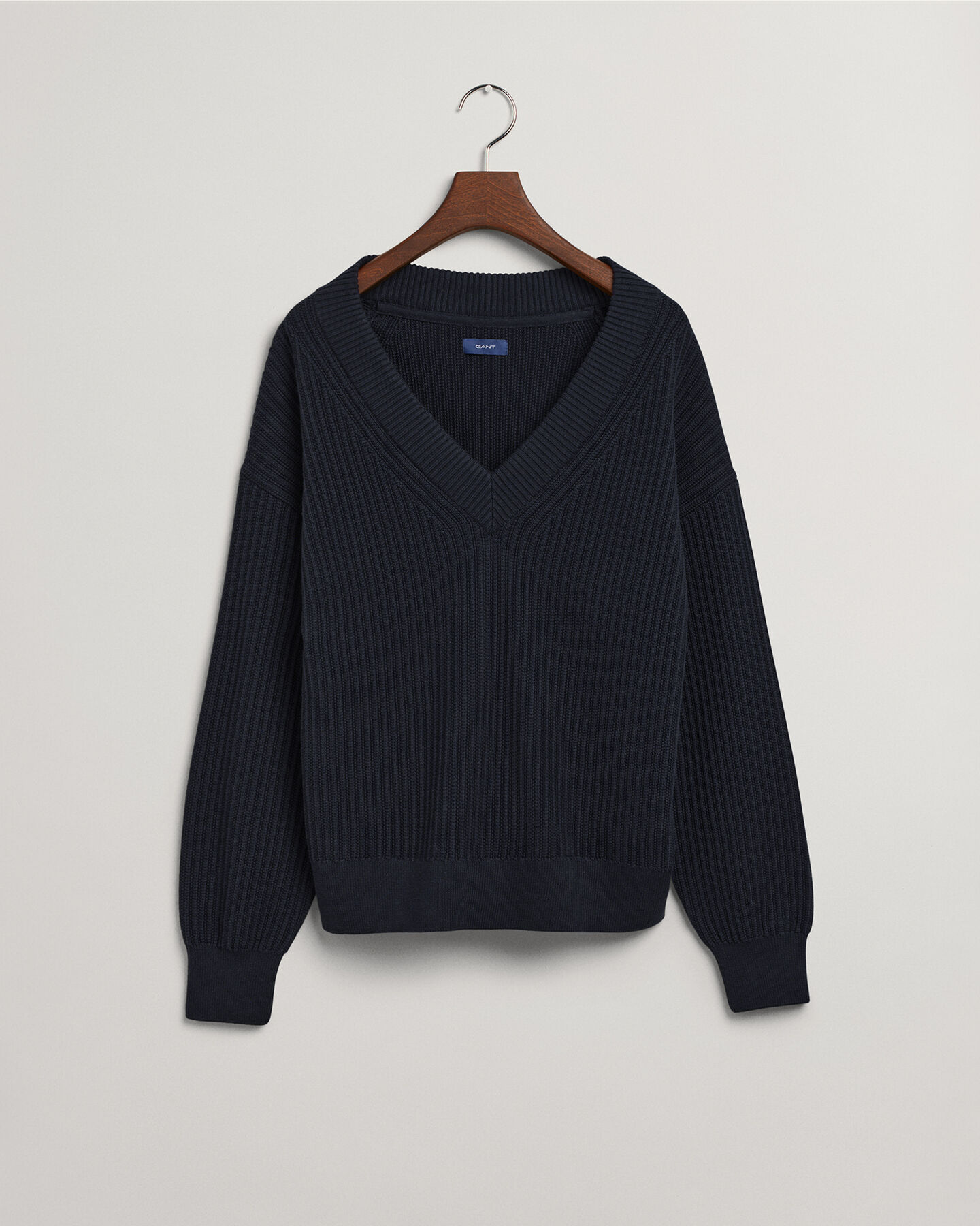 Ribbstickad V-ringad bomullstr&ouml;ja