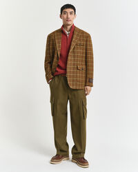 Kabelstickad tröja i lammull med half-zip