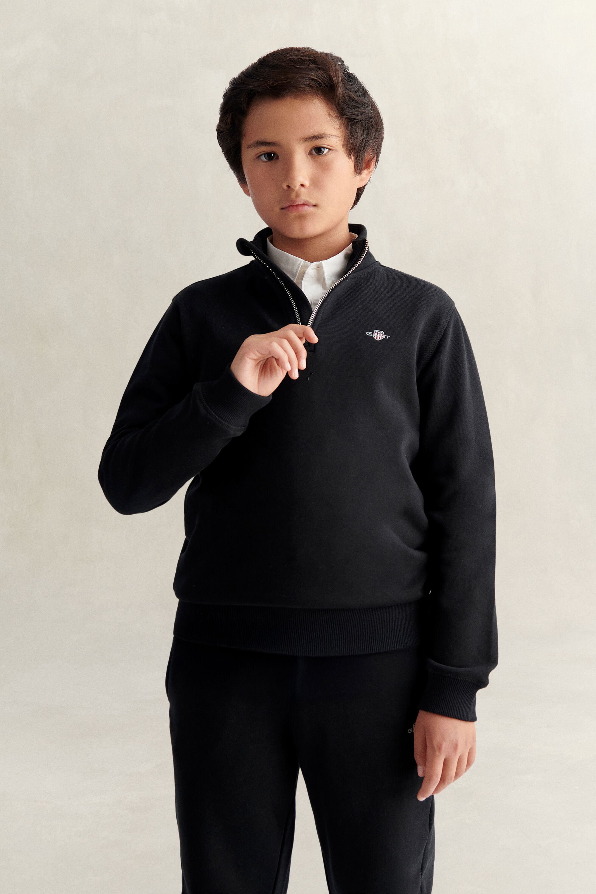 Teen Boys sweatshirt med half-zip och sköldemblem
