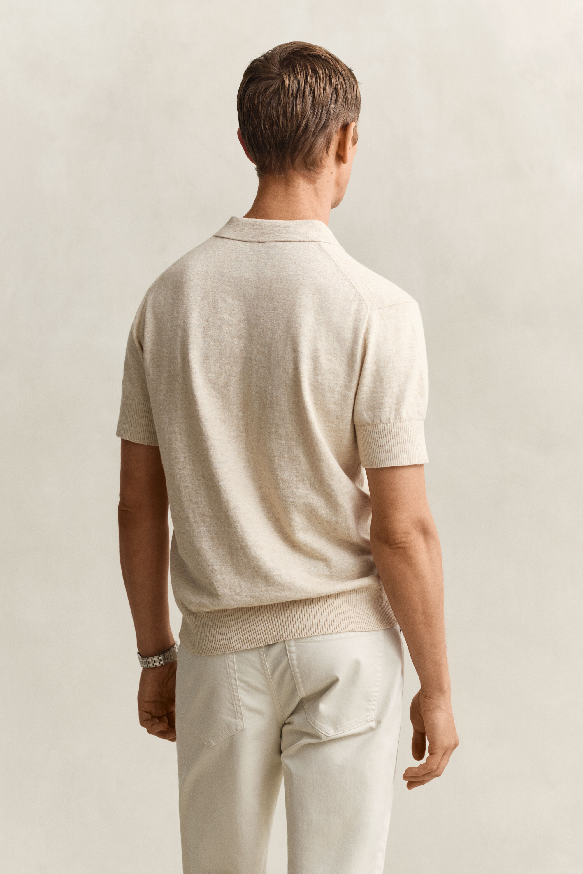 Kortärmad pikétröja i grovspunnen bomullsblandning