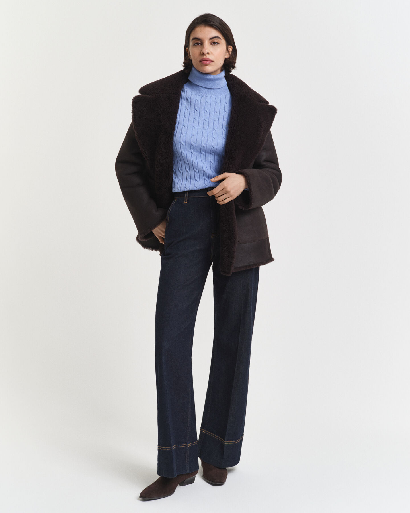 Kabelstickad polotröja i bomullsstretch