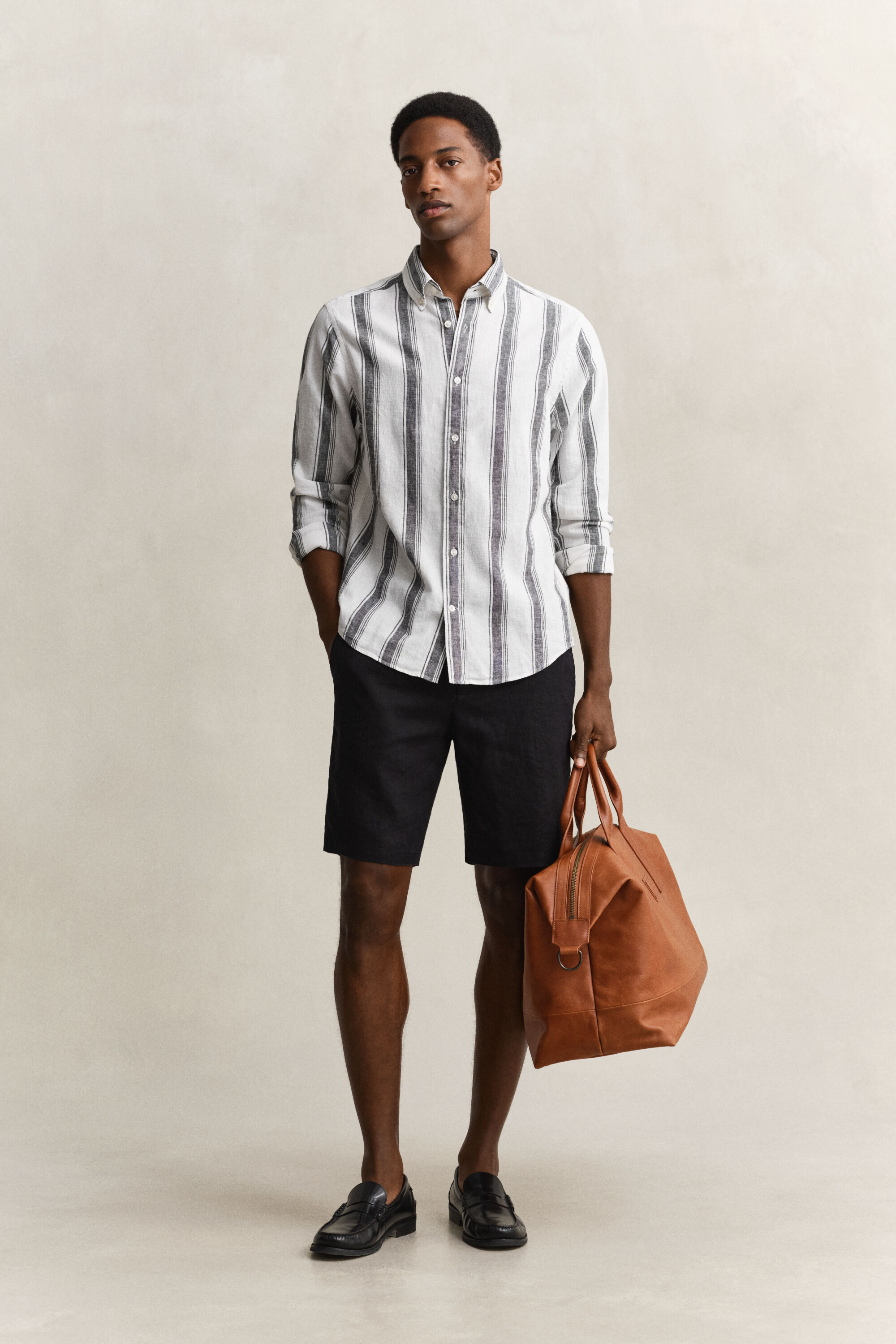 Randig skjorta i linneblandning